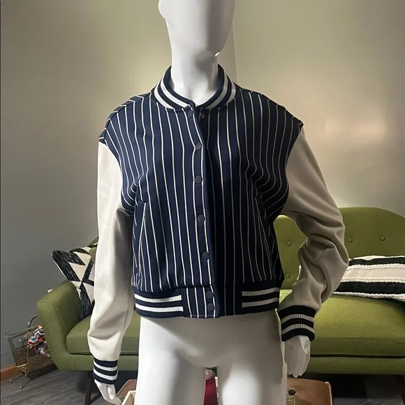 Wilson Navy and White Striped Varsity Jacket - Picture 1 of 5